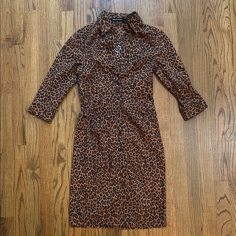 Express Design Studio Leopard Print Midi Shirt Dr… - image 1